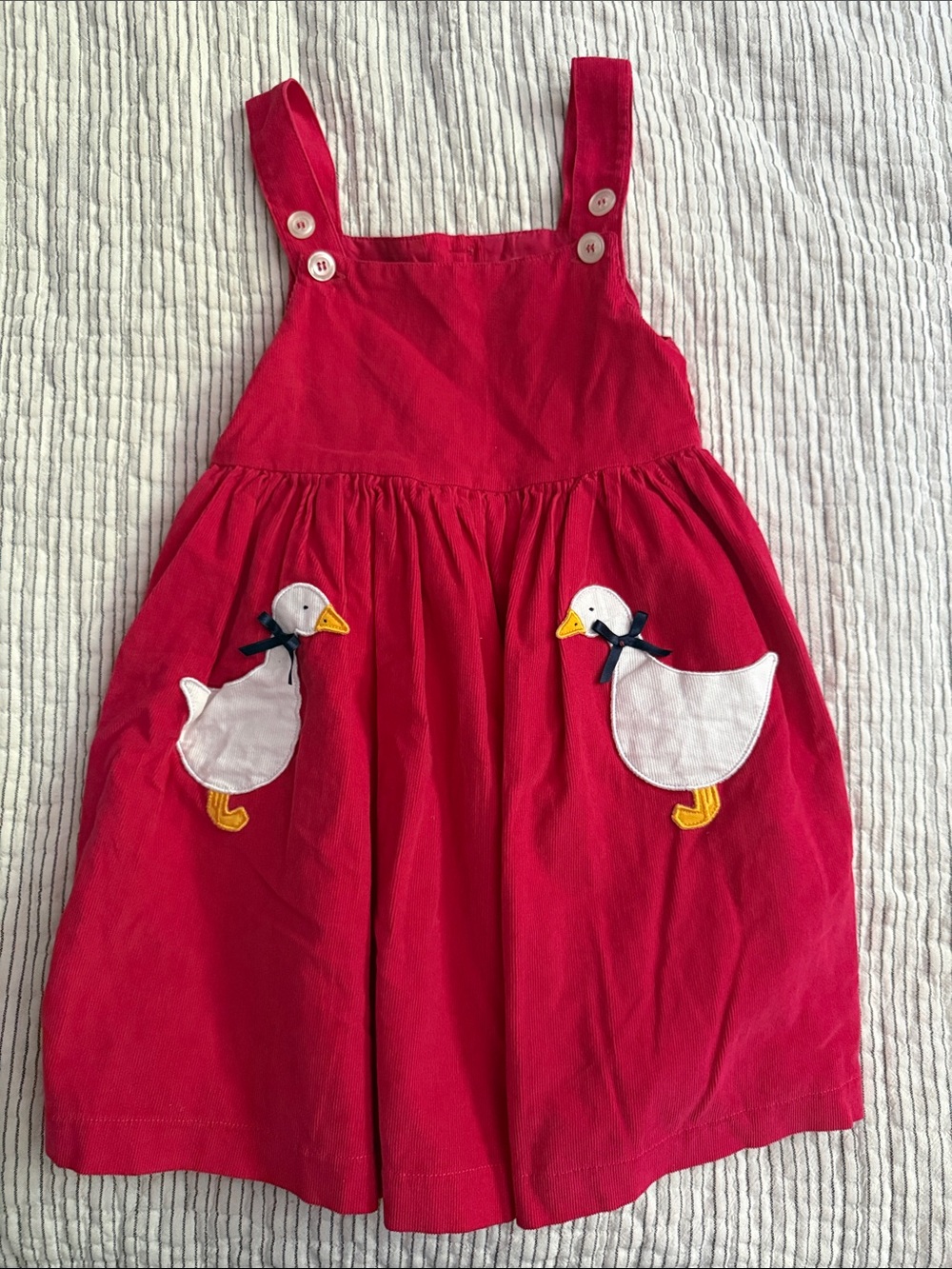 Red Girls' Duck Pocket Pinafore Skirt